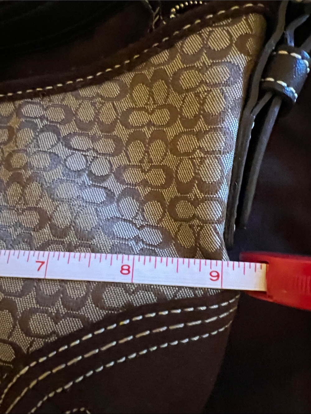 Coach Brown Signature Monogram Canvas Shoulder Bag with Dark Brown Trim - Picture 11 of 14